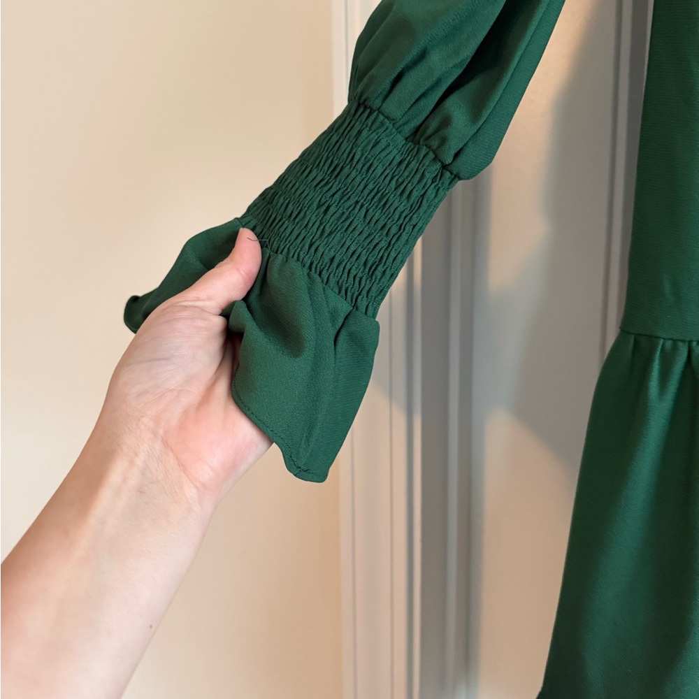 Pomander Place hunter green Kenzo smocked mini dress, size M - Picture 5 of 7